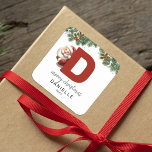 Kids Monogram Christmas Square Sticker<br><div class="desc">Give the gift of personalised charm this Christmas! Our monogram stickers,  featuring Santa hiding behind the letter D,  are a unique and thoughtful way to show your love. Customise with a name,  year and a heartfelt greeting. Make your Christmas gifts stand out!</div>