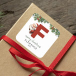 Kids Monogram Christmas Square Sticker<br><div class="desc">Give the gift of personalised charm this Christmas! Our monogram stickers,  featuring Santa hiding behind the letter F,  are a unique and thoughtful way to show your love. Customise with a name,  year and a heartfelt greeting. Make your Christmas gifts stand out!</div>