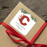 Kids Monogram Christmas Square Sticker<br><div class="desc">Give the gift of personalised charm this Christmas! Our monogram stickers,  featuring Santa hiding behind the letter B,  are a unique and thoughtful way to show your love. Customise with a name,  year and a heartfelt greeting. Make your Christmas gifts stand out!</div>