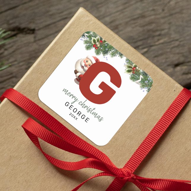 Kids Monogram Christmas Square Sticker (Creator Uploaded)