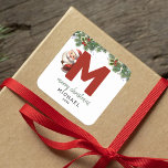 Kids Monogram Christmas Square Sticker<br><div class="desc">Give the gift of personalised charm this Christmas! Our monogram stickers,  featuring Santa hiding behind the letter M,  are a unique and thoughtful way to show your love. Customise with a name,  year and a heartfelt greeting. Make your Christmas gifts stand out!</div>