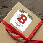 Kids Monogram Christmas  Square Sticker<br><div class="desc">Give the gift of personalised charm this Christmas! Our monogram stickers,  featuring Santa hiding behind the letter B,  are a unique and thoughtful way to show your love. Customise with a name,  year and a heartfelt greeting. Make your Christmas gifts stand out!</div>