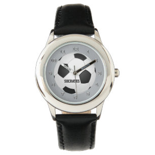 Kids Monogram Soccer Ball Watch Black White Grey