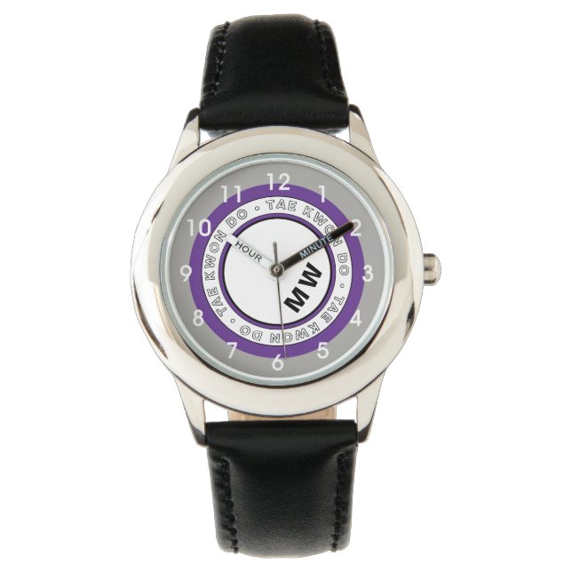 Kid's Monogram Tae  Kwon Do Text Circle Watch (Front)