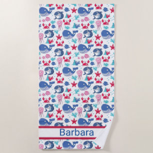 Kids Monogramed Whales Beach Towel