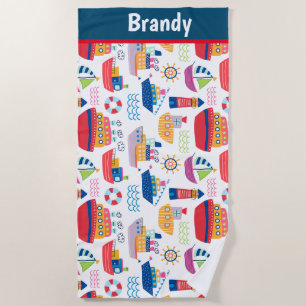 Kids Monogrammed Boats Beach Towel