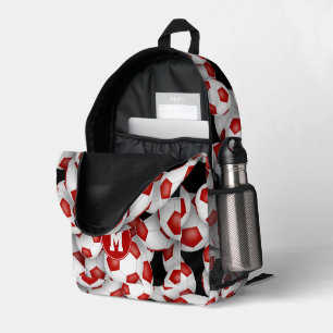Kids monogrammed red white soccer balls pattern printed backpack