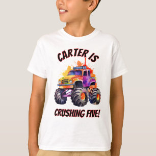 Kids Monster Car Trucks personalised birthday T-Shirt