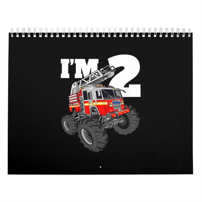 Kids Monster Fire Truck 2nd Birthday Boy 2 Toddler Calendar (Cover)