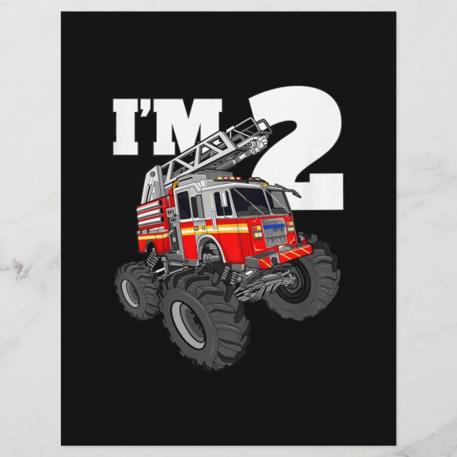 Kids Monster Fire Truck 2nd Birthday Boy 2 Toddler Flyer (Front)