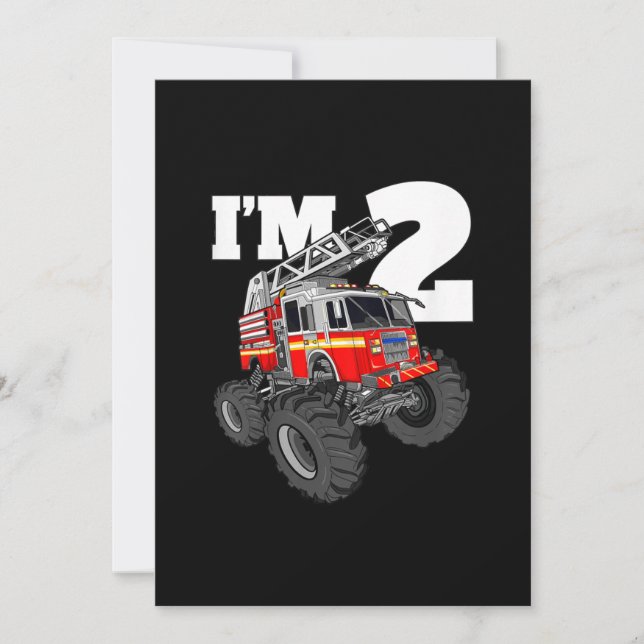 Kids Monster Fire Truck 2nd Birthday Boy 2 Toddler Holiday Card (Front)