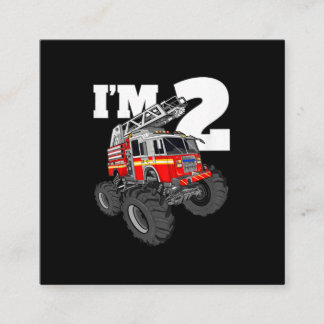 Kids Monster Fire Truck 2nd Birthday Boy 2 Toddler Square Business Card