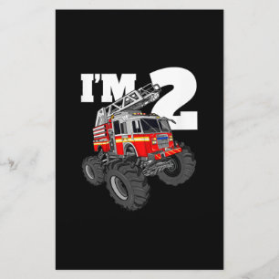 Kids Monster Fire Truck 2nd Birthday Boy 2 Toddler Stationery
