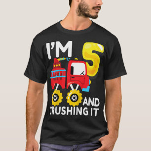Kids Monster Fire Truck 5th Birthday Five I'm 5 an T-Shirt