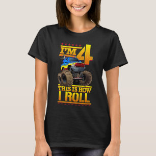 Kids Monster Truck 4th Birthday 4 year Old Birthda T-Shirt