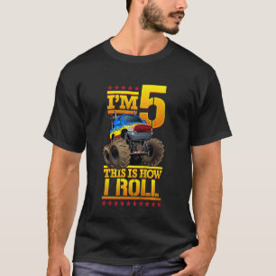 Kids Monster Truck 5th Birthday 5 year Old Birthda T-Shirt