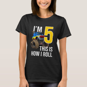 Kids Monster Truck 5th Birthday 5 year Old Birthda T-Shirt