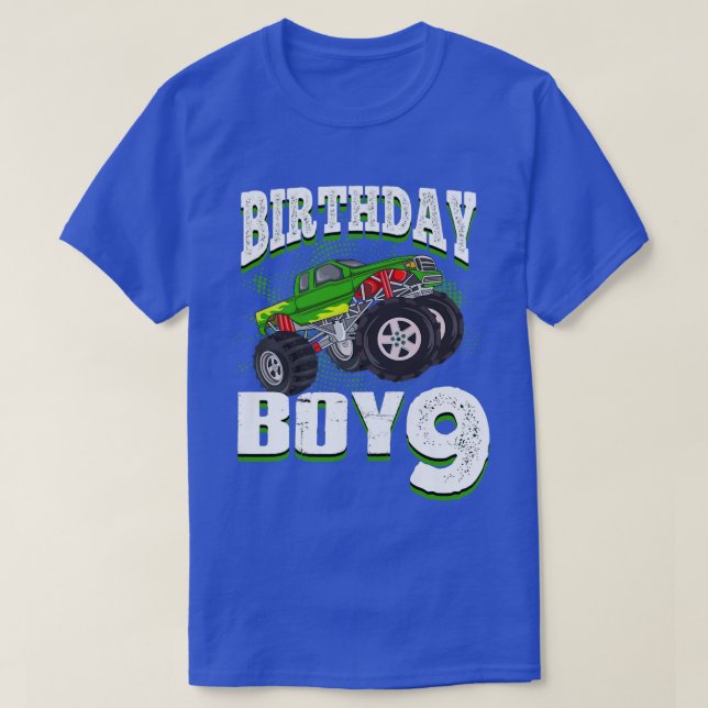 Kids Monster Truck Birthday Boy Is 9 Kids 9th Birt T-Shirt (Design Front)