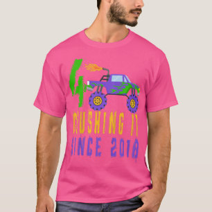 Kids Monster Truck Birthday Party - 4 Year Old in T-Shirt