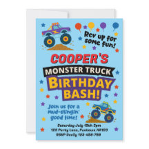 Kids Monster Truck Birthday Party Invitation