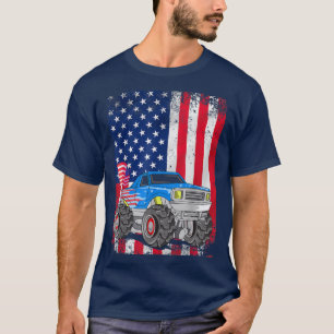 Kids Monster Truck Boys American Flag July 4th Dab T-Shirt
