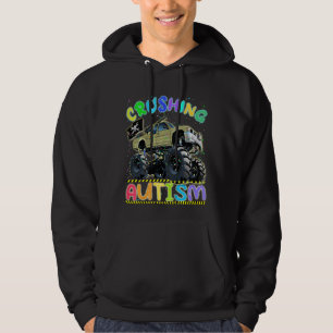 Kids Monster Truck Crushing Autism Autism Awarenes Hoodie
