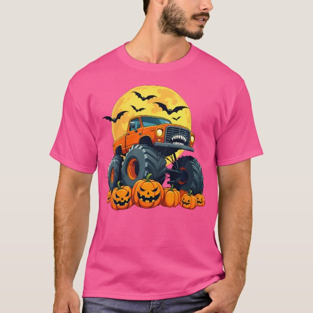 Kids Monster Truck Halloween Pumpkin Jack O Lanter T-Shirt (Front)
