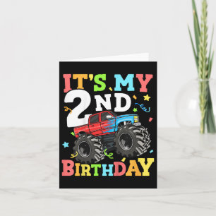 Kids Monster Truck Its My 2nd Birthday Boy Two 2 T Card