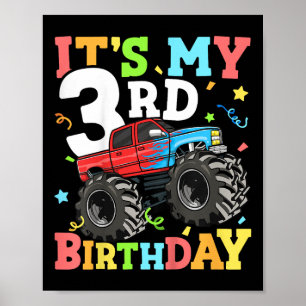 Kids Monster Truck Its My 3rd Birthday Boy 3 Three Poster
