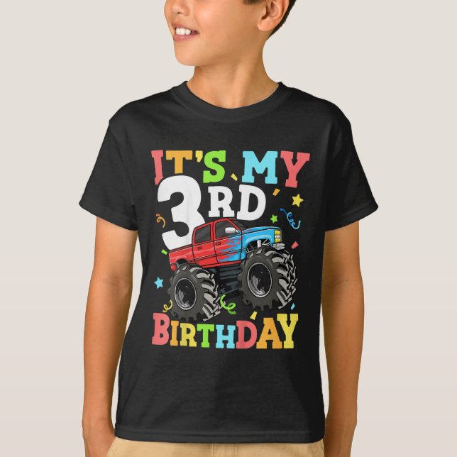 Kids Monster Truck Its My 3rd Birthday Boy 3 Three T-Shirt (Front)