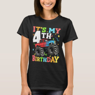 Kids Monster Truck Its My 4th Birthday Boy 4 Four  T-Shirt