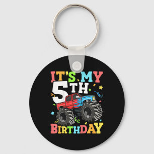 Kids Monster Truck Its My 5th Birthday Boy 5 Five Key Ring
