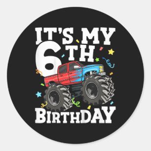 Kids Monster Truck Its My 6th Birthday Boy 6 Classic Round Sticker