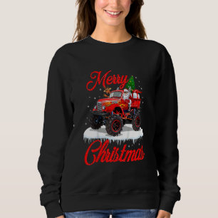 Kids Monster Truck Lights Xmas Tree Santa Monster  Sweatshirt