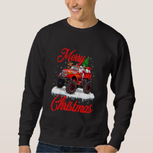 Kids Monster Truck Lights Xmas Tree Santa Monster  Sweatshirt