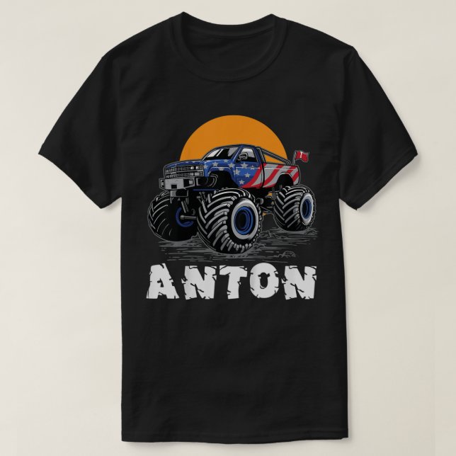Kids Monster Truck Name Anton Car Gift  T-Shirt (Design Front)