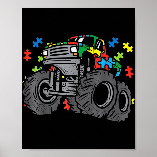Kids Monster Truck Puzzles Cute Kids Autism Awaren Poster (Front)