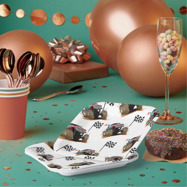 Kids Monster Truck Rally Birthday Party Paper Plate (Multi)