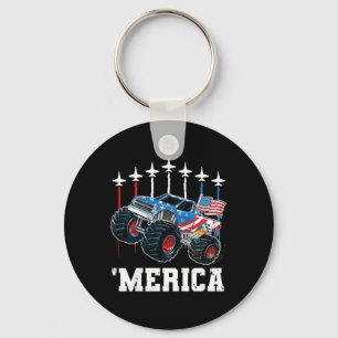 Kids Monster Truck Usa Flag Patriotic Toddlers Boy Key Ring