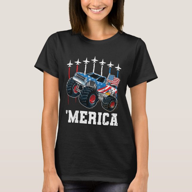 Kids Monster Truck Usa Flag Patriotic Toddlers Boy T-Shirt (Front)