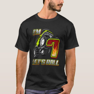 Kids Monster Trucks 7th Birthday I'm 7 Let's Roll T-Shirt