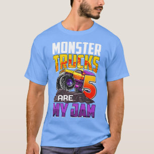 Kids Monster Trucks Are My Jam 5th Birthday Monste T-Shirt