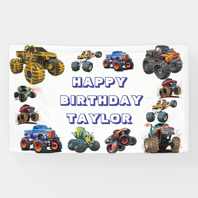 Kids Monster Trucks Race Car boy Birthday Party  Banner (Horizontal)