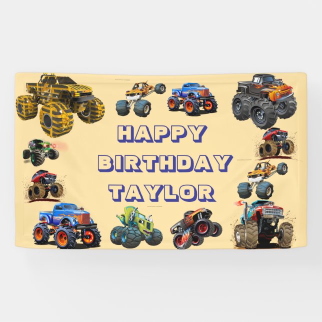 Kids Monster Trucks Race Car boy Birthday Party  Banner (Horizontal)
