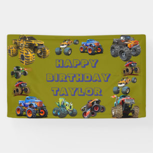 Kids Monster Trucks Race Car boy Birthday Party  Banner