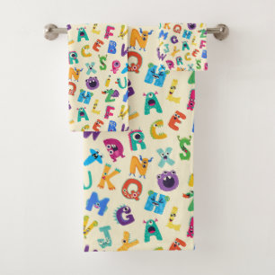 Kids Monsters ABC Silly Alphabet Monster Bath Towel Set