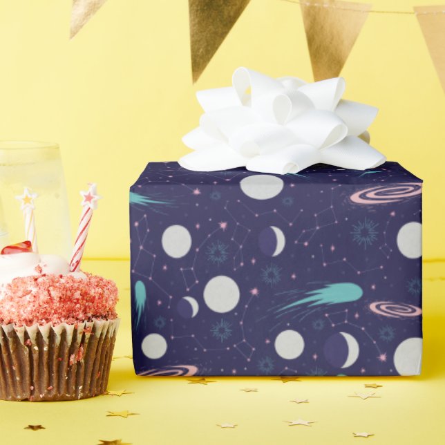 Kids Moon Meteor Black Hole Planet Comet Wrapping Paper (Birthday Party)