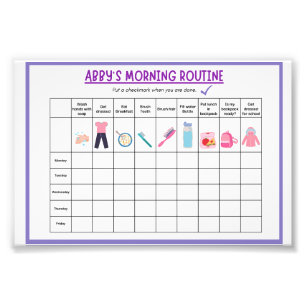 Kids Morning Routine Checklist with Cute Icons Photo Print