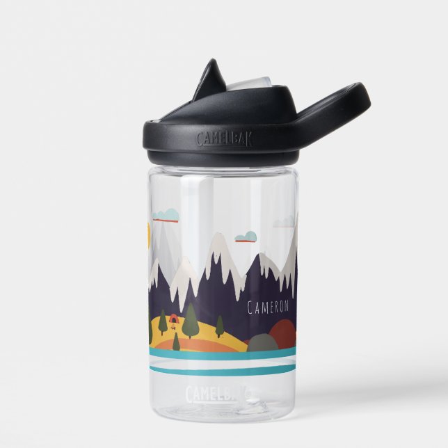 Kids Mountain Landscape With Name Water Bottle (Left)