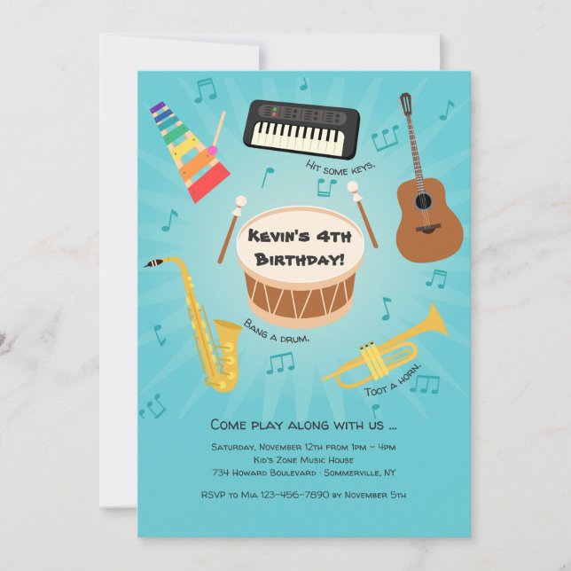 Kid's Musical Instruments Party Invitation (Front)